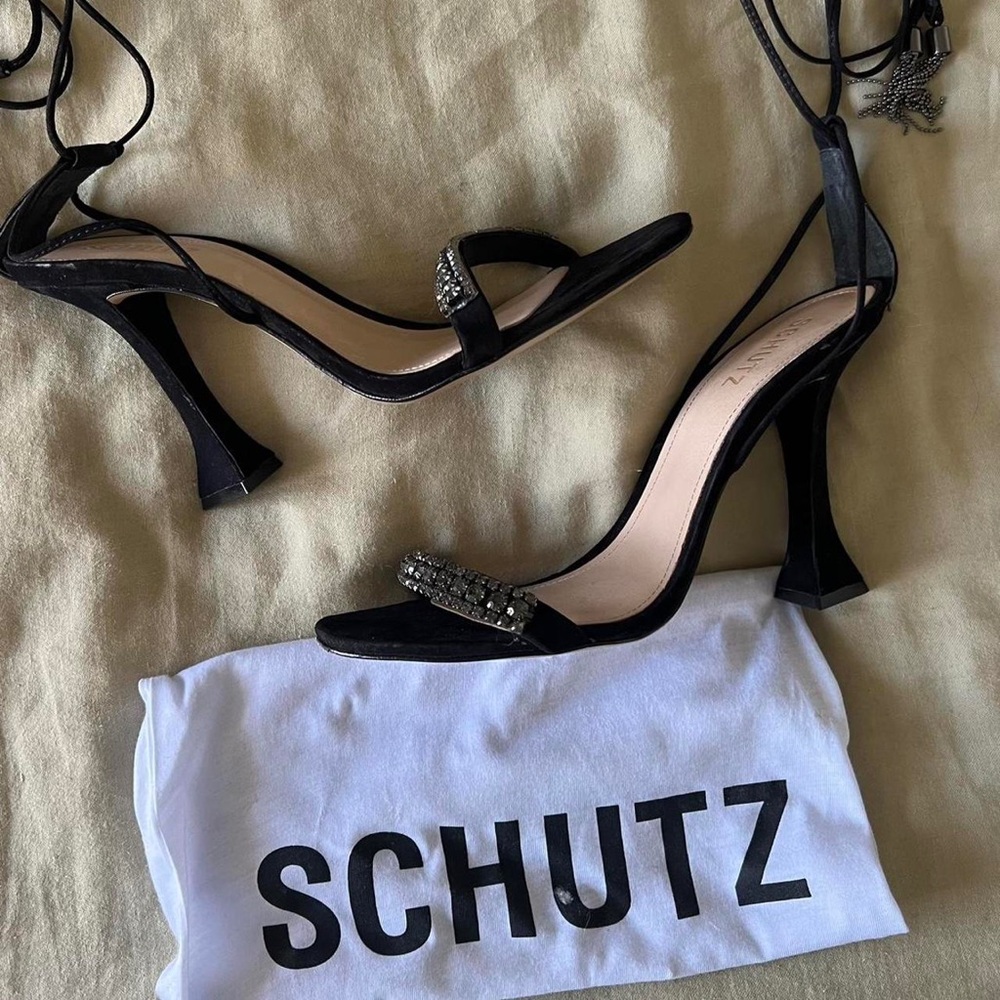 SCHUTZ  Bellin crystal-embellished black sandals